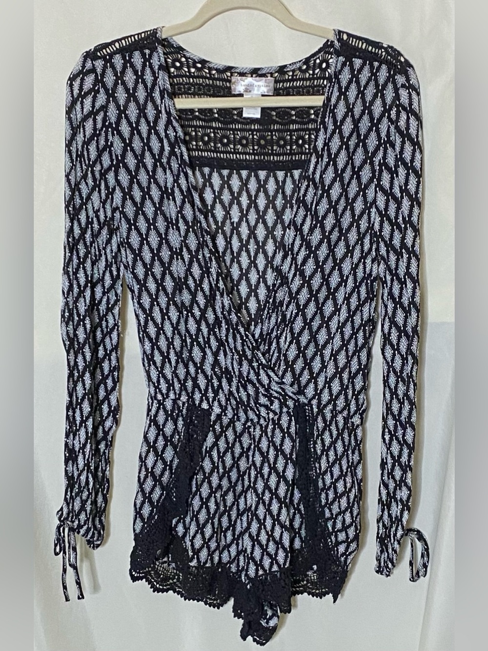 Band of Gypsies long-sleeve Romper with Crochet Lace Trim